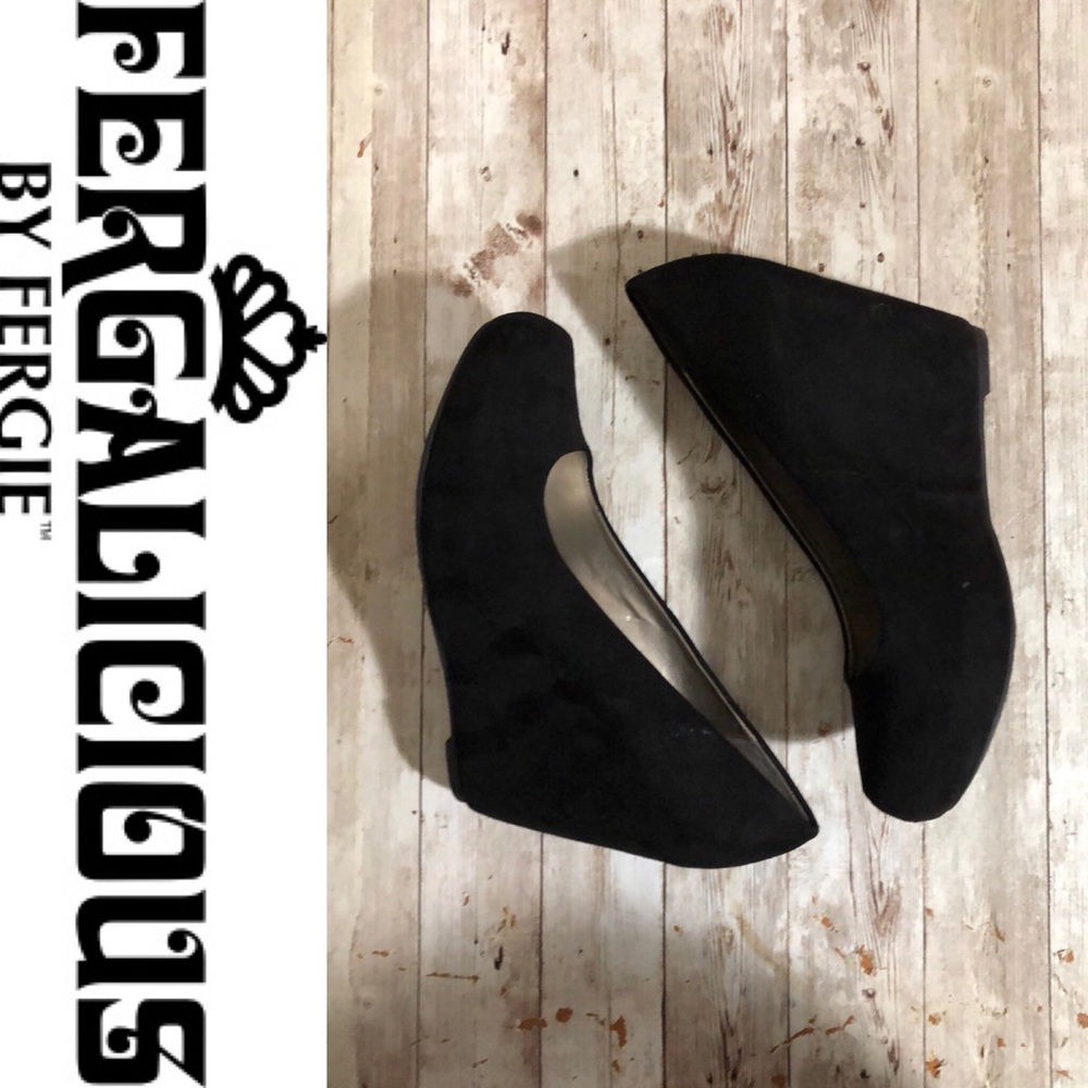 Fergalicious Black Suede Wedge Heels Sz 10